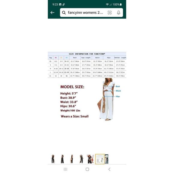 New Large Fancyinn Black 2pc VNeck Crop Top Side Slit Wide Leg Pants Outfit NWT - Picture 7 of 10